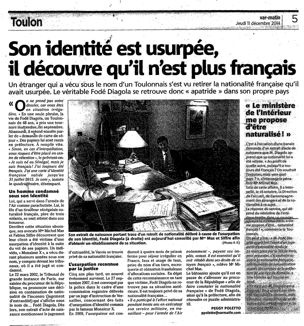 Son identitée usurpée, il découvre qu'il n'est plus français